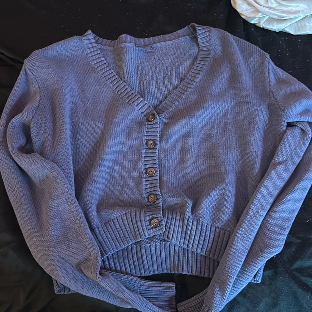 blue cardigan